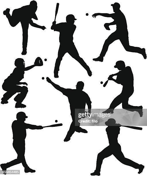 baseball silhouettes - bunt stock illustrations