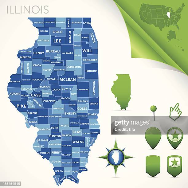 ilustrações de stock, clip art, desenhos animados e ícones de condado de illinois mapa - illinois