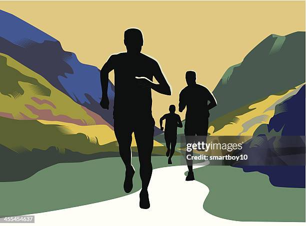 stockillustraties, clipart, cartoons en iconen met cross country or trail running - baanevenement mannen