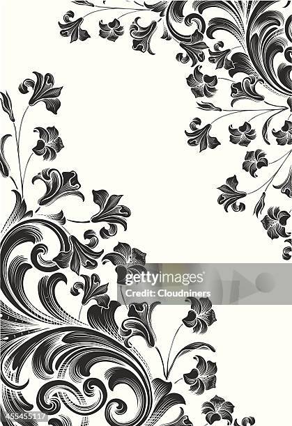 Engraved Scrollwork Floral Corners High-Res Vector Graphic