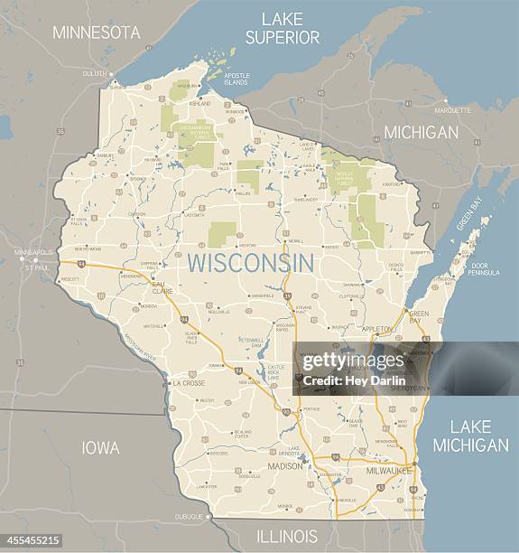 ilustraciones, imágenes clip art, dibujos animados e iconos de stock de mapa de wisconsin - wisconsin