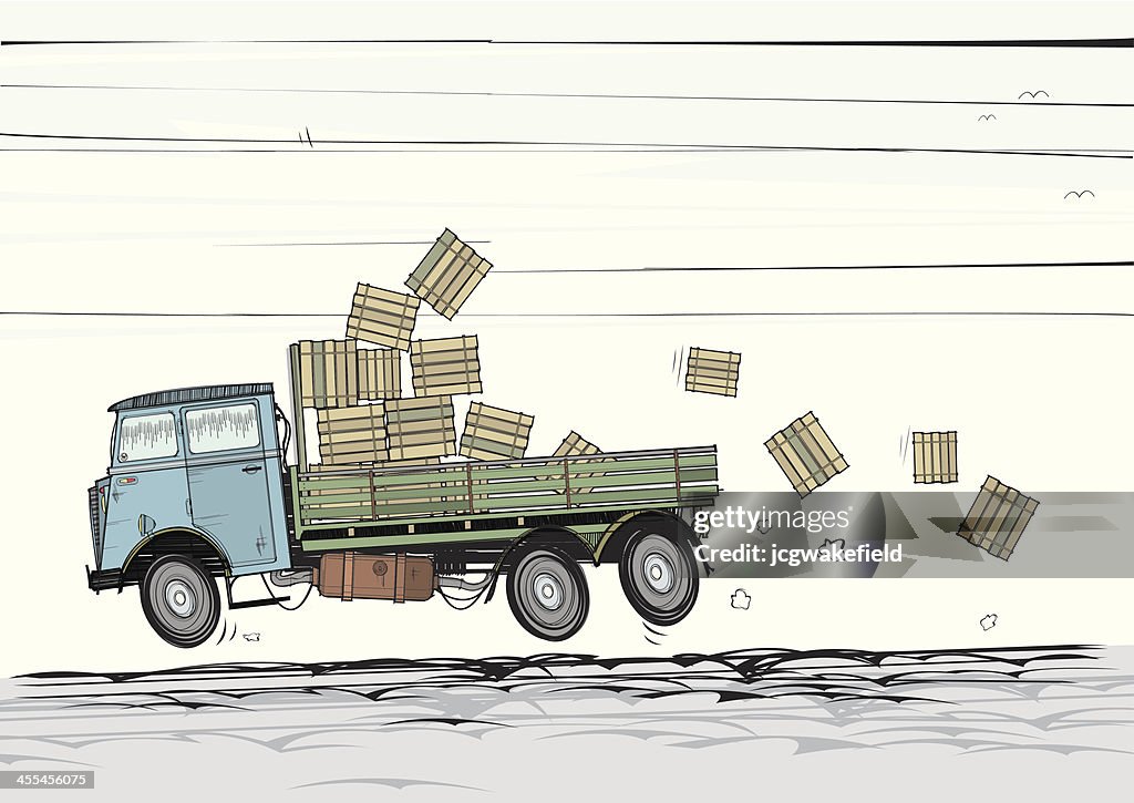 Vecchio camion con asciuga casse