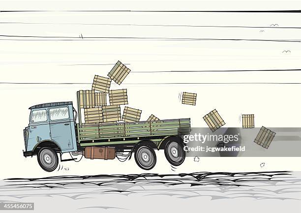 stockillustraties, clipart, cartoons en iconen met old lorry with tumbling crates - breaker box