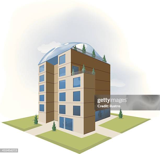 illustrazioni stock, clip art, cartoni animati e icone di tendenza di eco edificio - centro amministrativo
