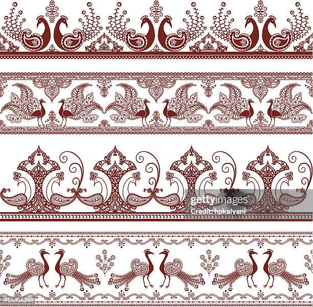 mehndi peacock borders - peacock stock illustrations