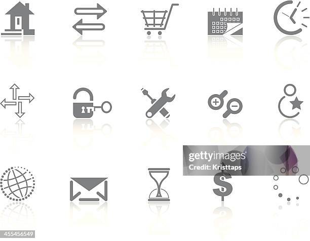 white page showing fifteen gray logos - set of globe web icons and vector logos stock illustrations