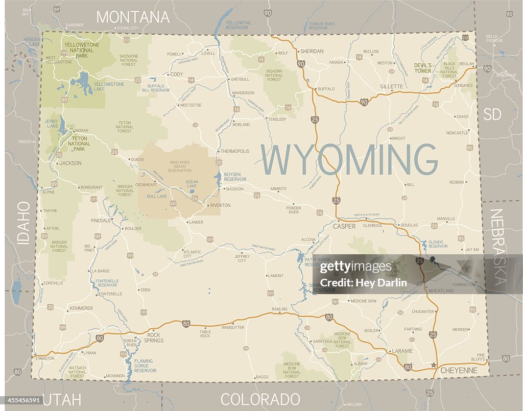 Mapa del estado de Wyoming