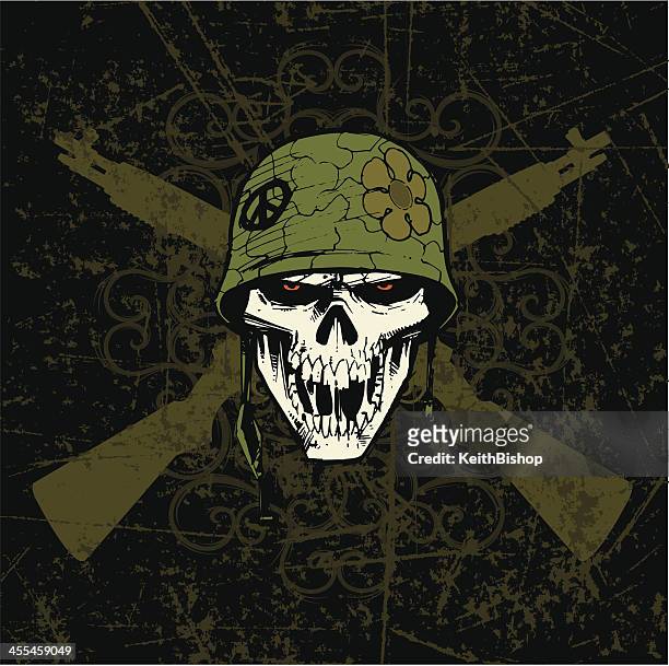 war soldier background - military skull with rifle - skull helmet stock illustrations