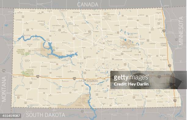 a computerized map of north dakota - dakota stock illustrations