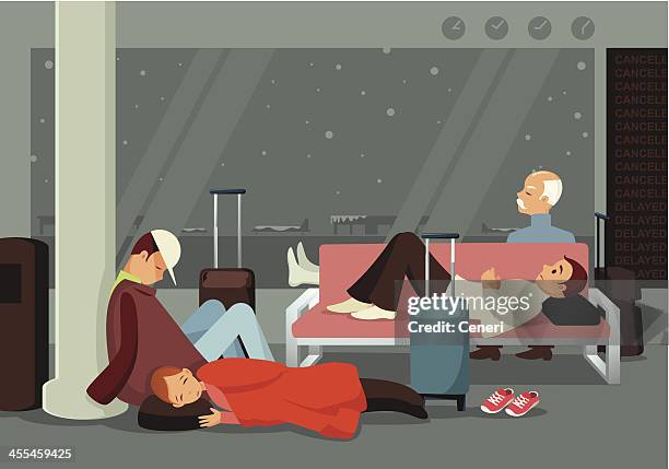 schlafen im flughafen - abwarten stock-grafiken, -clipart, -cartoons und -symbole