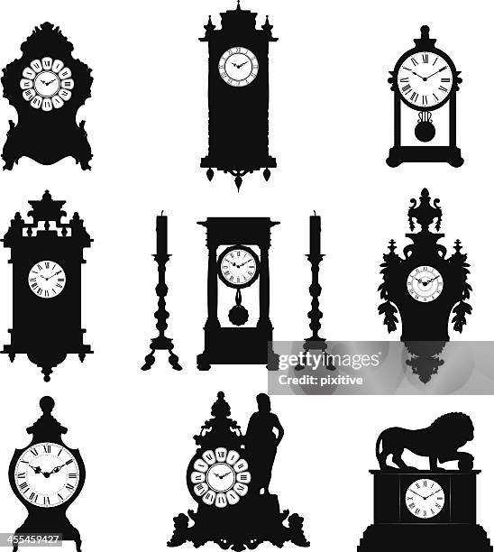 antique clocks silhouettes - grandfather clock stock illustrations