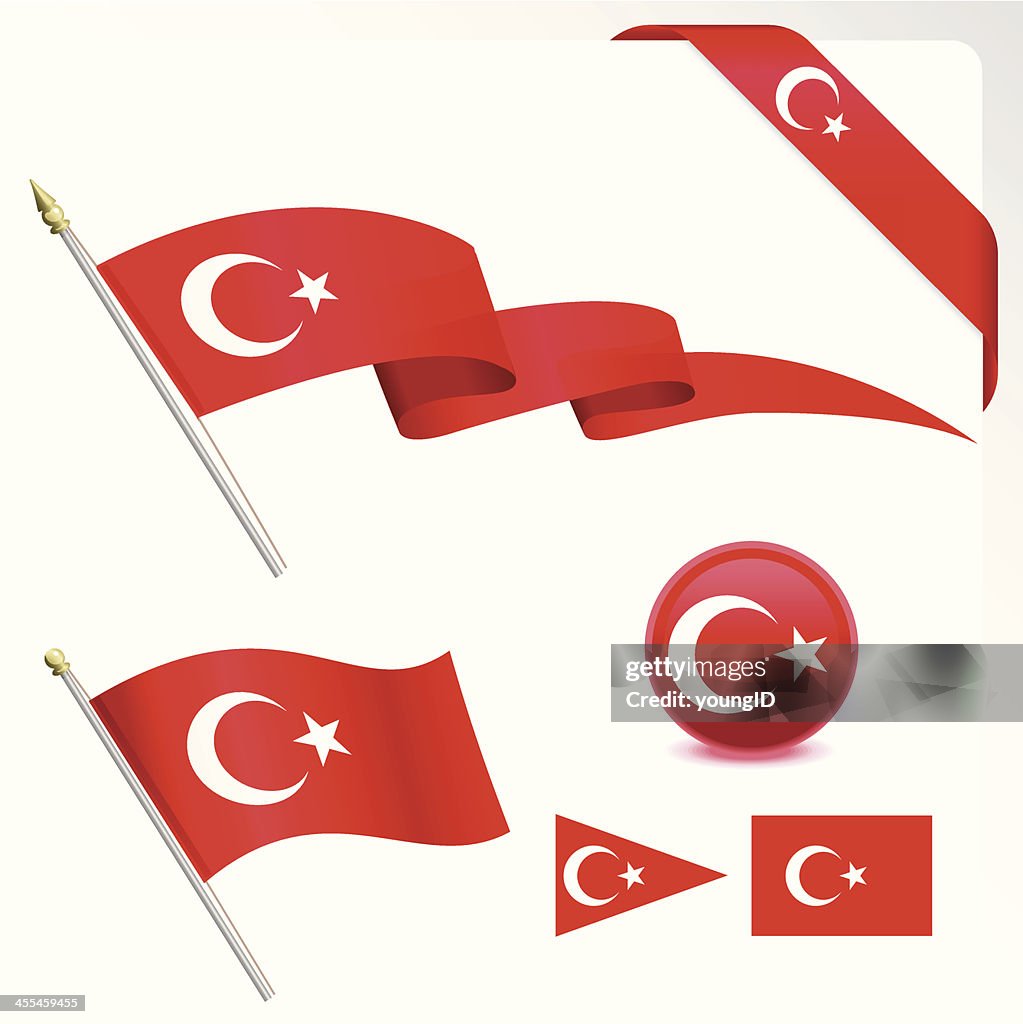 The Turkish flag in an assortment of shapes and sizes