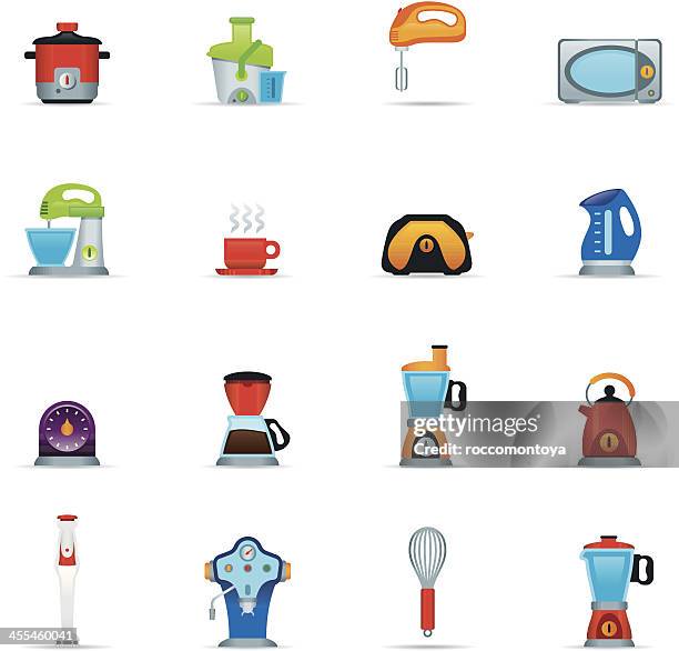 icon set, kitchen appliance color - mechanical whisk stock illustrations