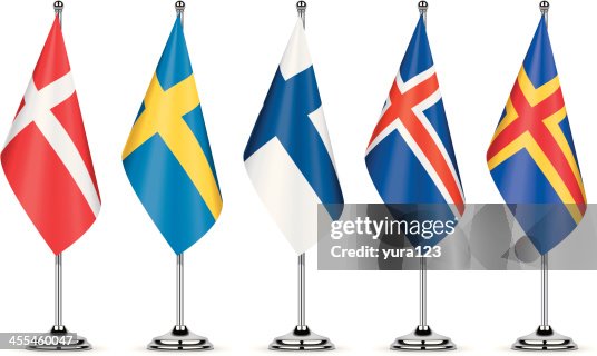 Table flags with stands on grey Table flags with stands on grey