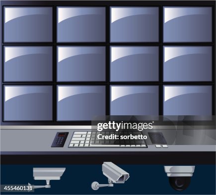 Security Controls Graphics Graphic Of A Security Control Room With Tv Screens High-Res Vector ...