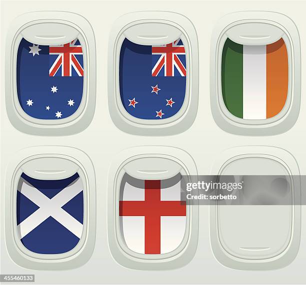 aircraft window national flag collection - colonial style interior stock illustrations