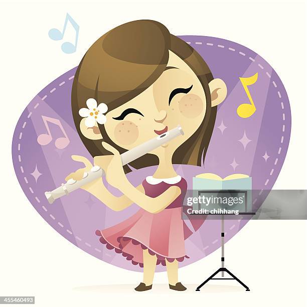 little flautist - playing flute stock illustrations