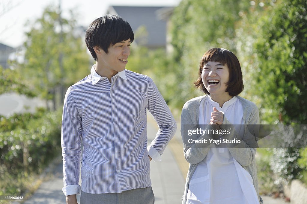 Young couple standing in the residential area