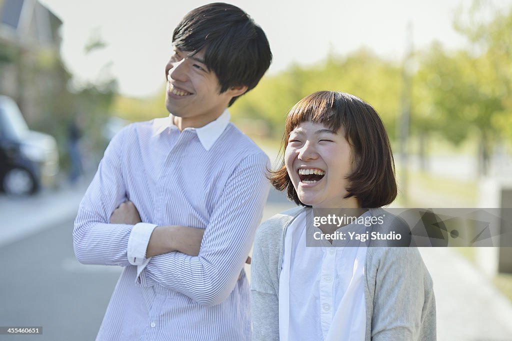 Young couple standing in the residential area