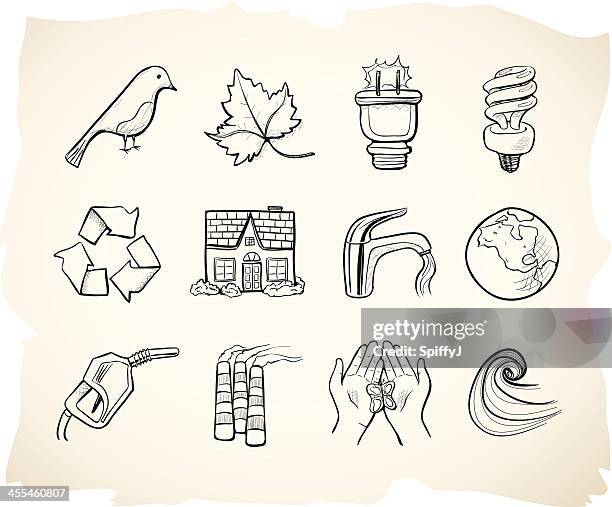 environmental conservation sketch icons - dirty sink stock illustrations