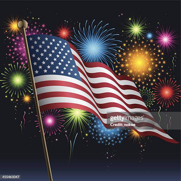 fireworks - flag - american flag fireworks stock illustrations