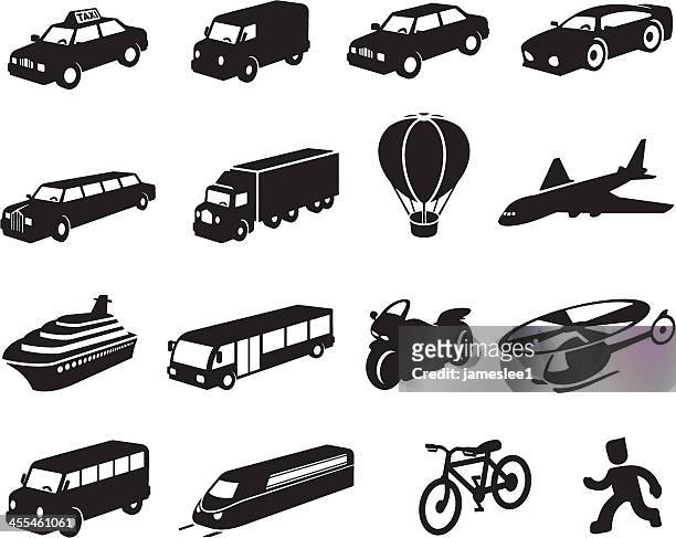 ilustraciones, imágenes clip art, dibujos animados e iconos de stock de conjunto de iconos de transporte negro - rail transportation