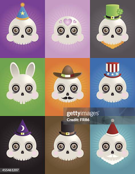 skulls celebrating holidays - rabbit hat stock illustrations