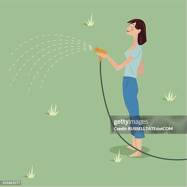 stockillustraties, clipart, cartoons en iconen met lady with hose pipe - tuinieren