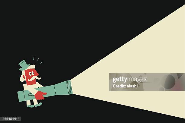 mann mit taschenlampe - taschenlampe stock-grafiken, -clipart, -cartoons und -symbole