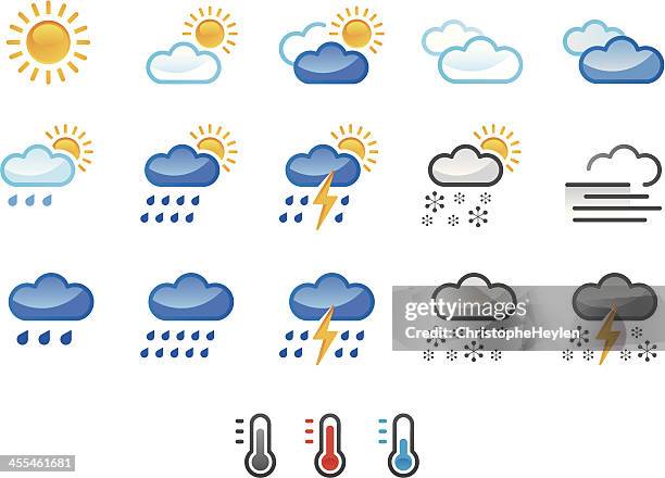 weather icons colour - forked lightning stock illustrations