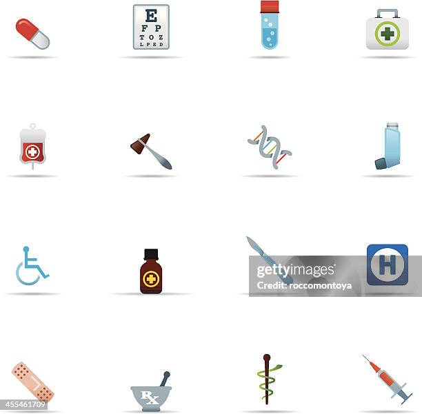 icon set, medicine and science color - reflex hammer stock illustrations