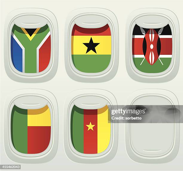 illustrations, cliparts, dessins animés et icônes de avion fenêtre drapeau national de la collection - drapeau camerounais