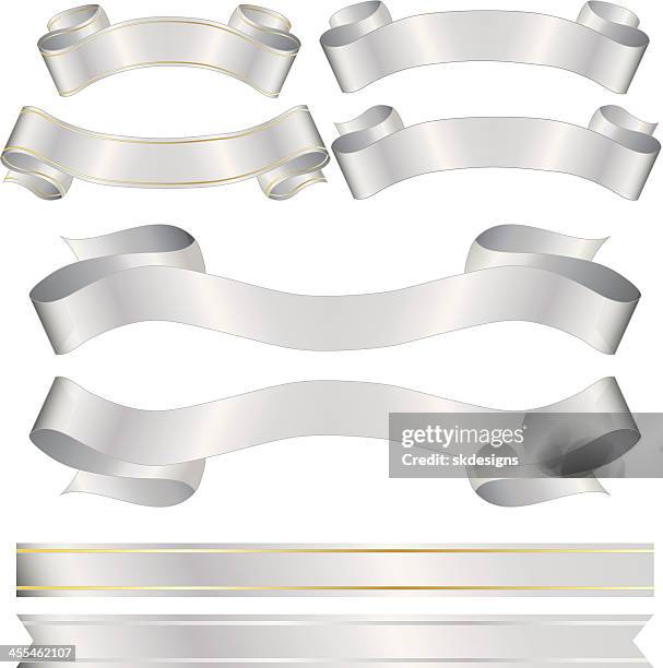 glänzend banner, bänder, aufkleber set: silver, gold und metallic-satin - gold satin ribon stock-grafiken, -clipart, -cartoons und -symbole