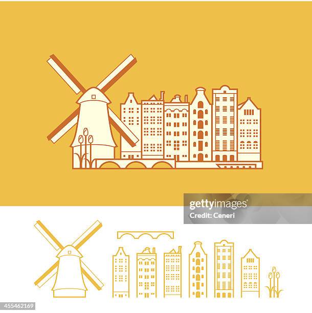 the netherlands - amsterdam windmill stock illustrations