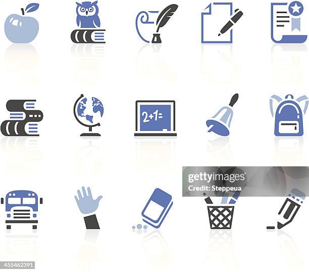 a picture of blue education icons - quill pen stock illustrations