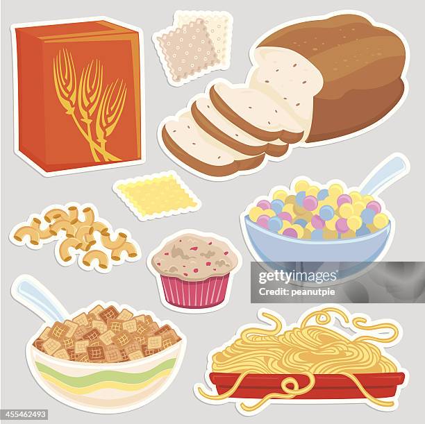 ilustraciones, imágenes clip art, dibujos animados e iconos de stock de grano iconos de alimentos saludables - cereal de desayuno