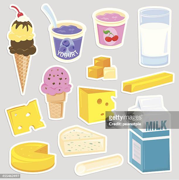 healthy dairy food icons - cheddar cheese stock illustrations