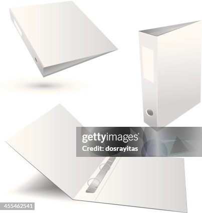 Three white plain binders in various positions Three white plain binders in various positions