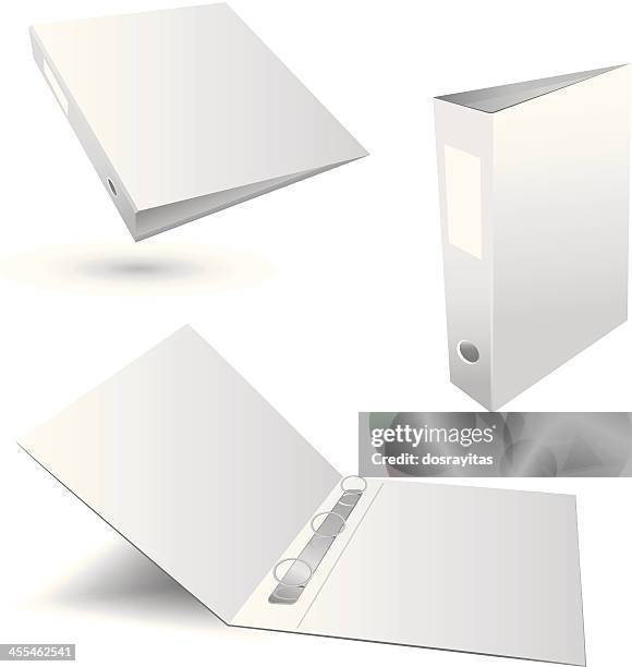 three white plain binders in various positions - ring binder stock illustrations
