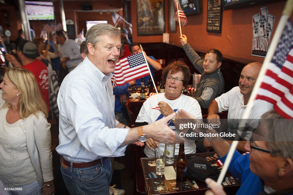 Charlie Baker Watchs Patriots Game In South Boston