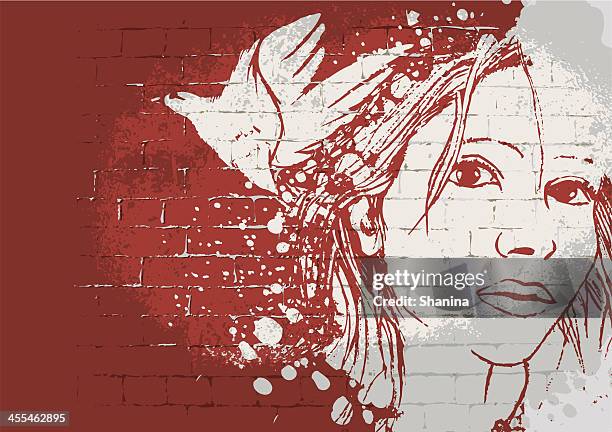 freiheit wand grafitti - graffiti on brick wall stock-grafiken, -clipart, -cartoons und -symbole