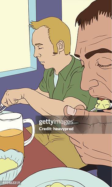 eating at the diners - mustard sauce stock illustrations