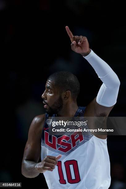 Kyrie A. Irving of the USA celebrates during the 2014 FIBA World Basketball Championship final match between USA and Serbia at Palacio de los...