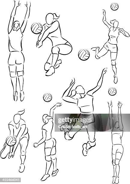 ilustraciones, imágenes clip art, dibujos animados e iconos de stock de femenino de voleibol - volear