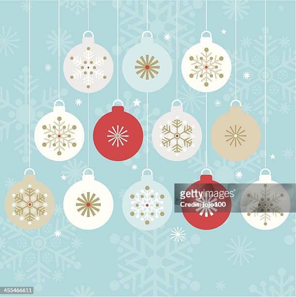 zwölf stilvolle hängen weihnachtskugeln. - mid section stock-grafiken, -clipart, -cartoons und -symbole