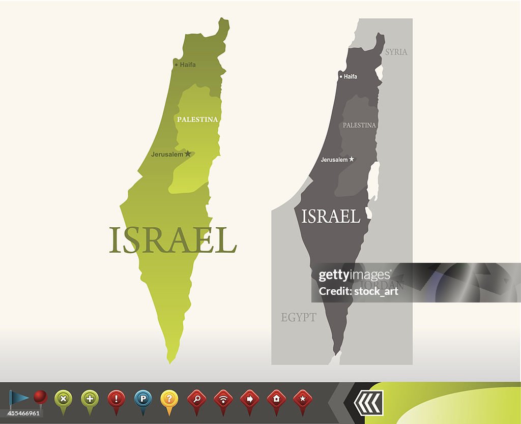 Israel mapa com ícones de navegação