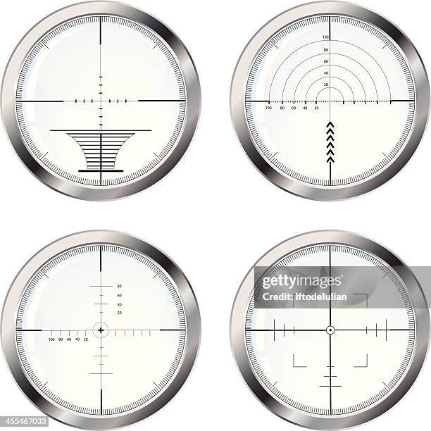 illustrazioni stock, clip art, cartoni animati e icone di tendenza di set di quattro cecchino crosshair - cecchino