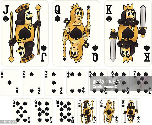 cartoon playing cards - spades suit - king playing card stock illustrations