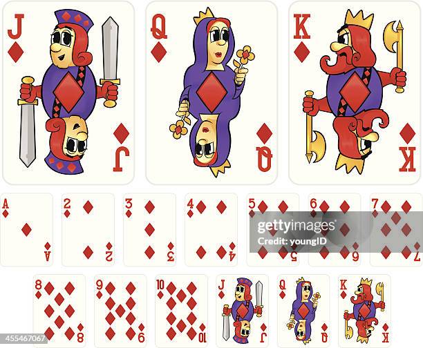 cartoon playing cards - diamonds suit - nine of diamonds stock illustrations