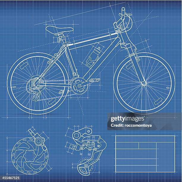 illustrations, cliparts, dessins animés et icônes de blueprint, vtt - faire du vélo